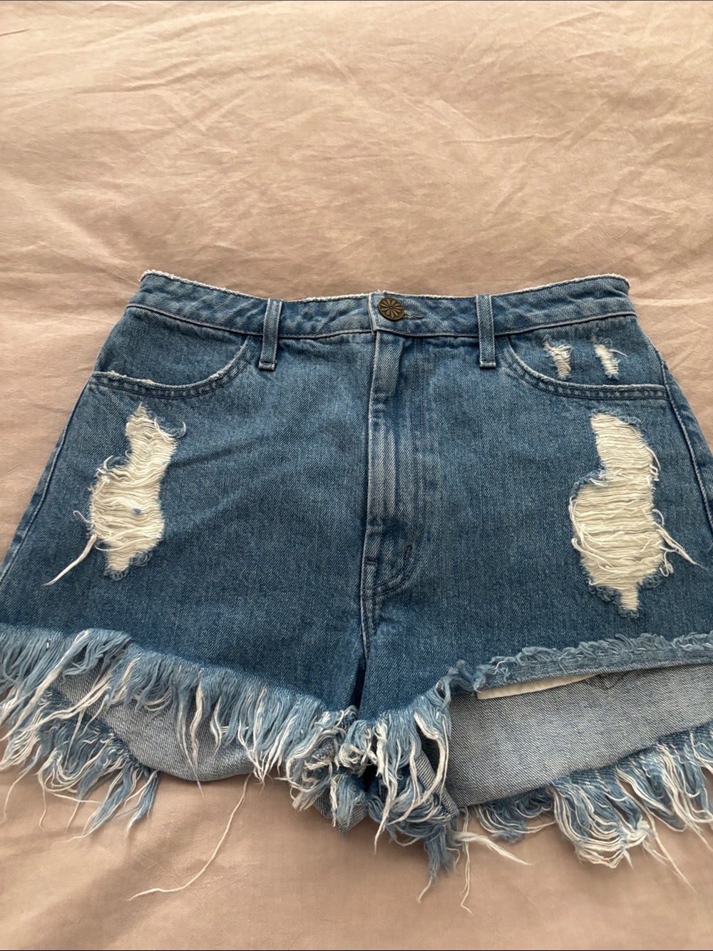 Show Me Your MuMu Distressed Light Blue Denim Cutoff Shorts